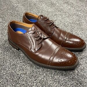 David Stone Men's Brown Faux Leather‎ Dress Shoes 10.5